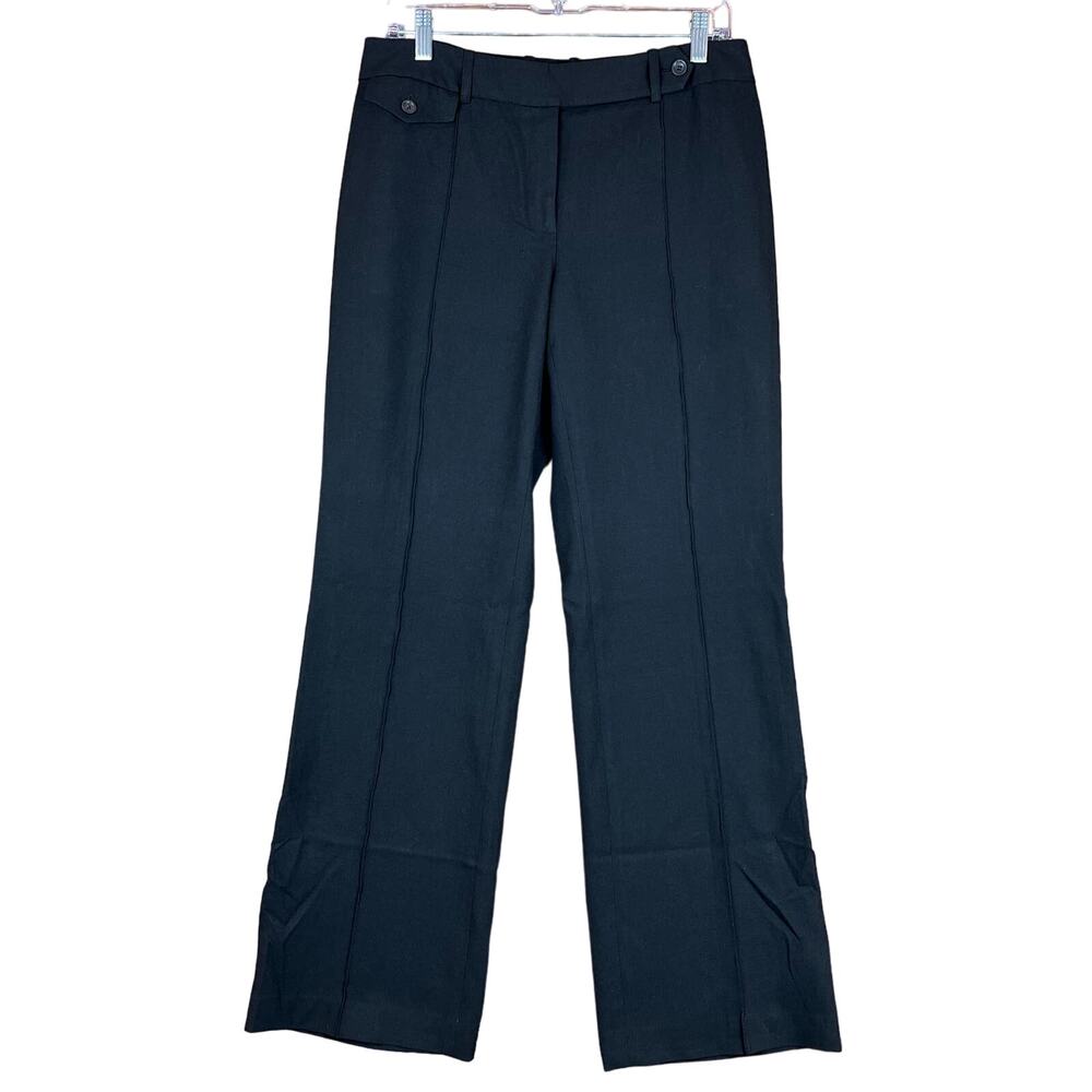 Ann Taylor Womens Pants Black Pleated Wide Leg Mid Rise Professional Stretch 8